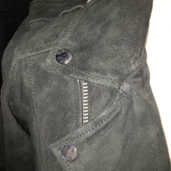 Lucky Brand Dark Green 100% Leather Suede Texture Moto Jacket Small Imperfection - Picture 4 of 10